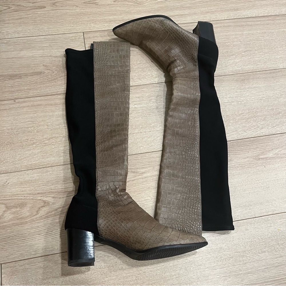 Stuart Weitzman Tan Over the Knee Reptile Skin Heeled Pointed Toe Boot Size 11
